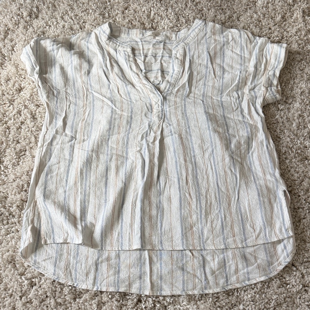 Striped Linen Blend Short-Sleeve Women's Top